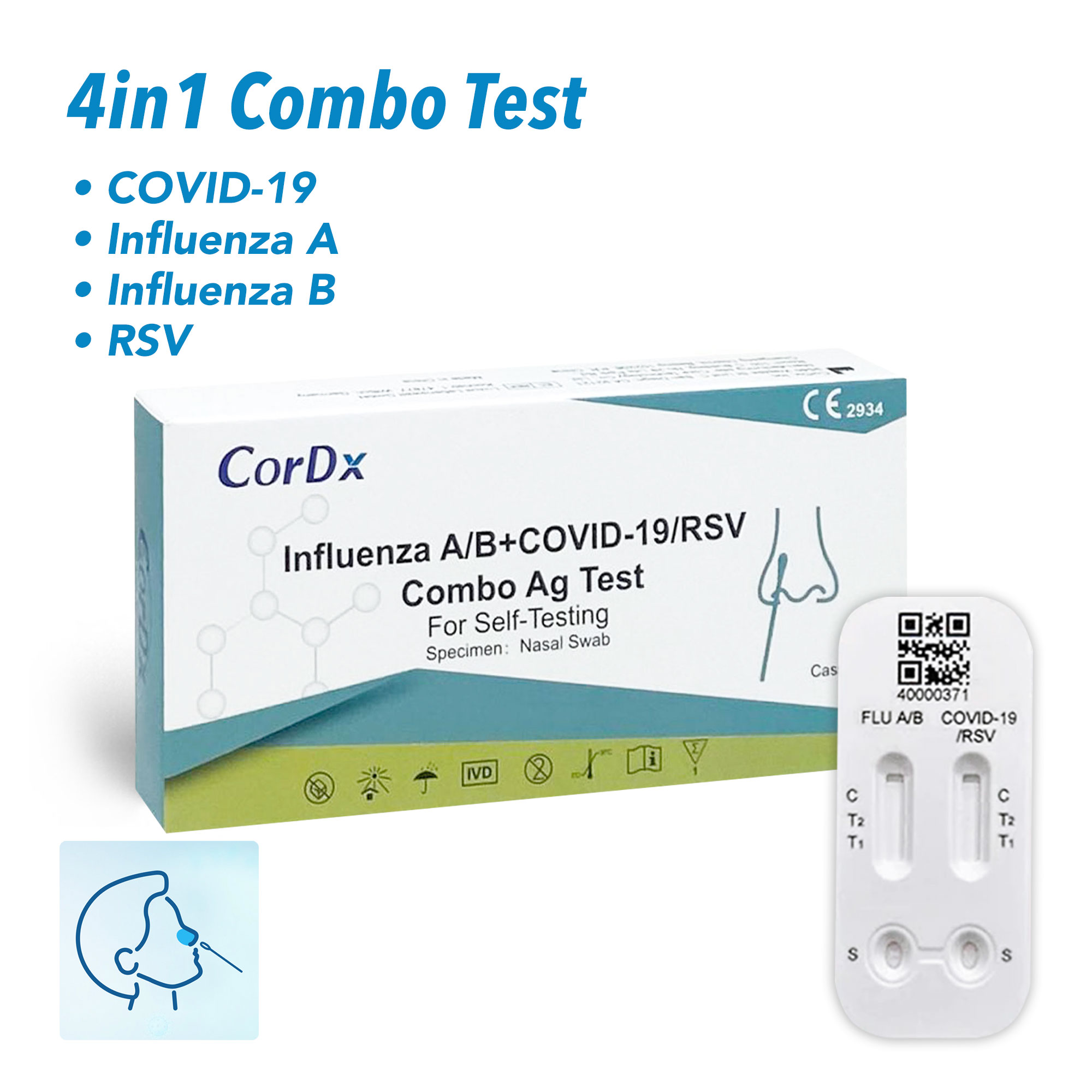 CorDX 4in1 Combo Test COVID-19, Influenza A+B, RSV